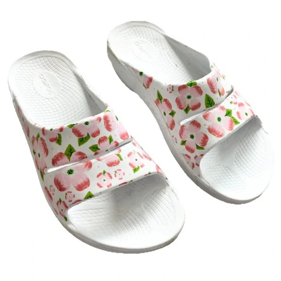 OOFOS OOahh Limited Edition Cherry Blossom White Floral Sandals M9/W11 Recovery - Picture 6 of 6